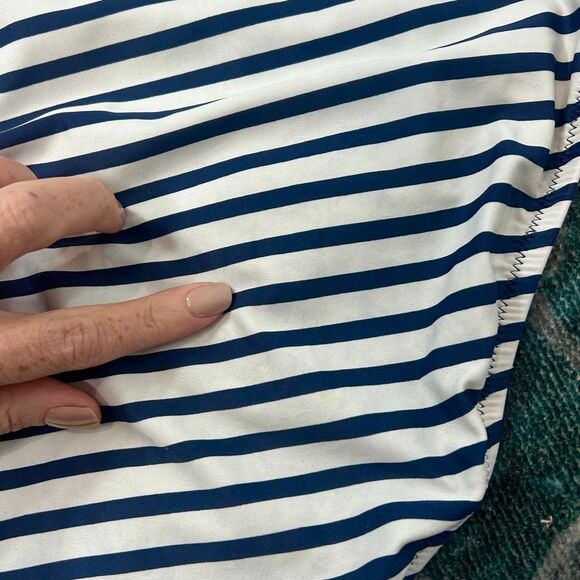 J. Crew One Piece Swimsuit Womens Sz 8 Blue White Striped One Shoulder Ruched - Picture 6 of 16